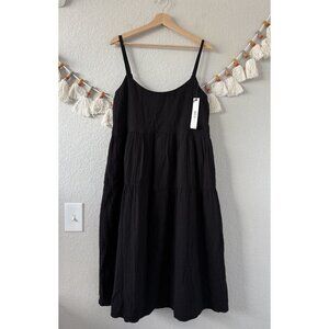 Wilt Gauze Cotton Tiered Slip Midi Dress Black Aline Relaxed Minimalist NWT M